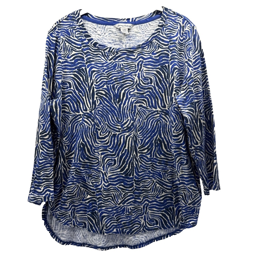 Tommy Bahama Women's Top Size Large Blue 3/4 Sleeves Pullover 100% Cotton